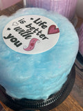 Custom Cotton Candy Cake with Personalized Hard Candy Message of Edible Photo