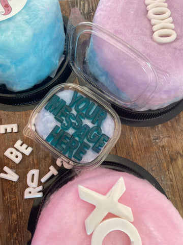 Custom Cotton Candy Cake with Personalized Hard Candy Message of Edible Photo