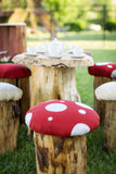Real Tree Stump Toadstool Mushroom Stool Table and Chair Set Party - Never Forgotten Designs