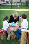 Tea Party with Mushroom Chairs and Real Wood Stump Table