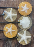 Beach Themed Lollipops with Edible Shells and Food Grade Glitter Made in FDA Registered Facility