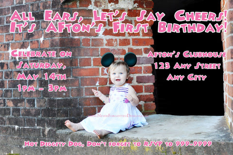 Mouse Ears & Bow Birthday Photo Invitation Design - Never Forgotten Designs