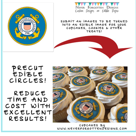 USCG Edible Image Cupcake Cookie Toppers