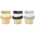 FOIL SILVER GOLD BLACK GRAD Graduation Cupcake Toppers Cake Pics