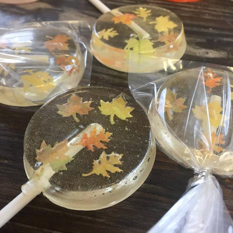Autumn Leaves Gold Shimmer Candy Sucker Lollipop Favors