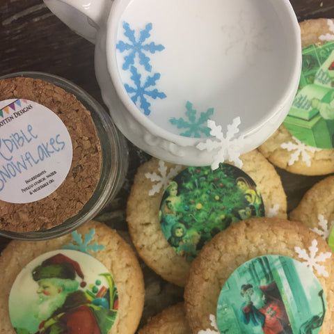 Vintage Unique Christmas Themed Cookies with Edible Images & Snowflakes for Santa