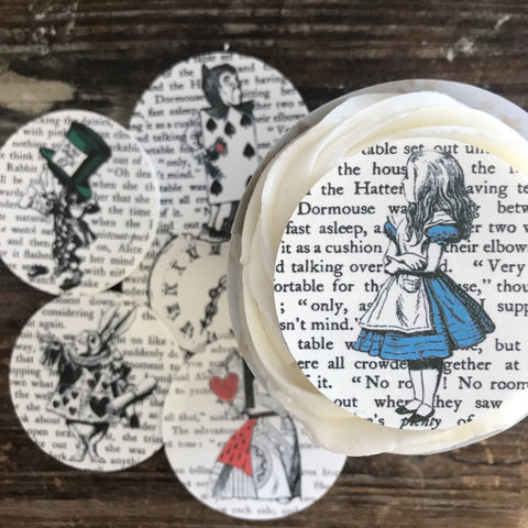 Edible Alice in Wonderland Book Page Cupcake Toppers